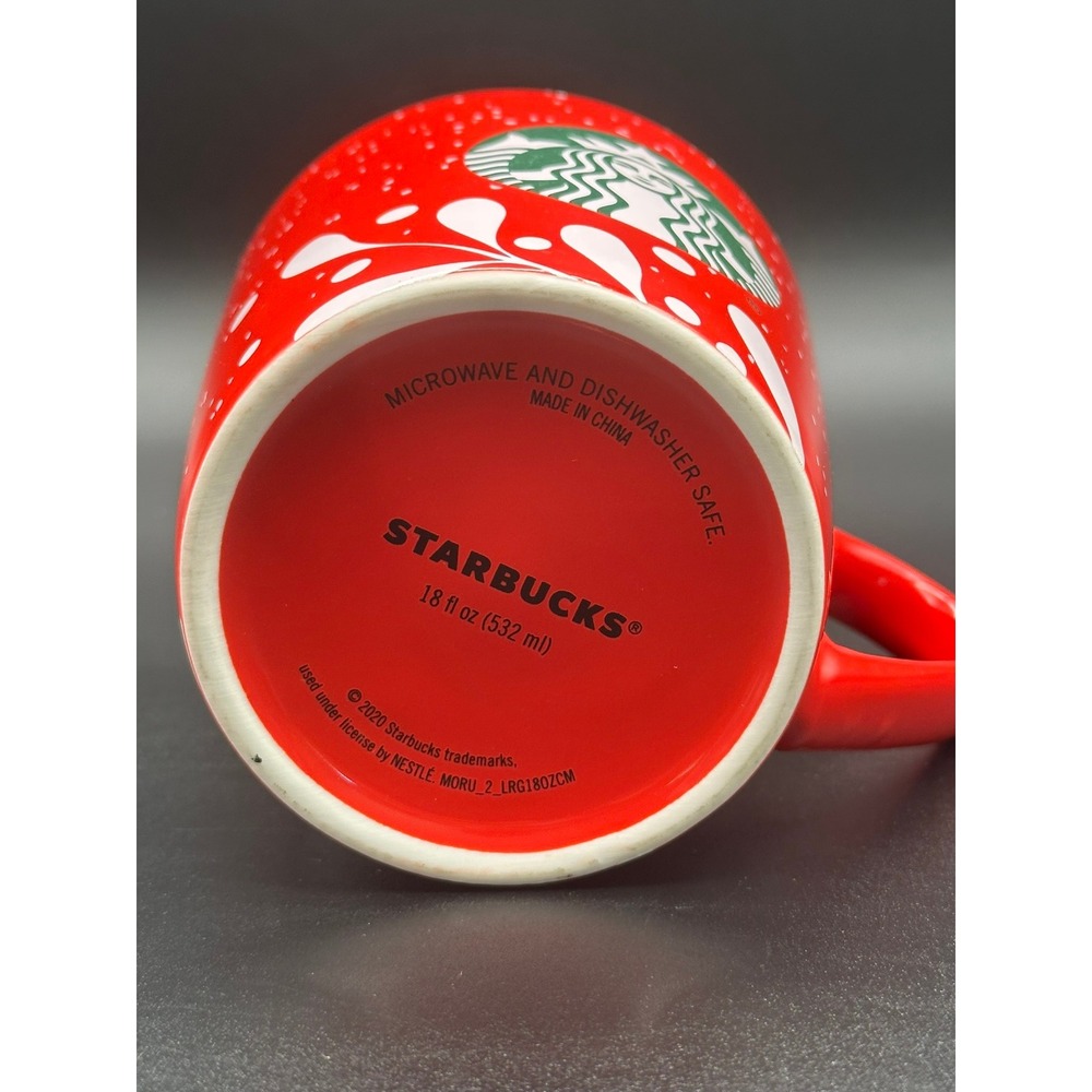 Starbucks 2020 Holiday Red Coffee Mug 18oz White Swirls Snowflakes Ceramic Cup - Picture 5 of 9
